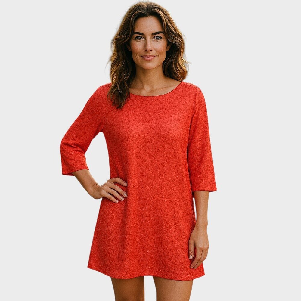 Gianni Bini Dress Womens 12 Red Knit Shift 3/4 Sleeve Workwear Holiday